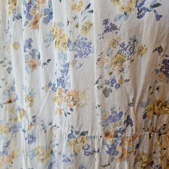 Elena Baldi Silk Blend Tiered Floral Print Maxi Dress Generous Size Medium Cream - Picture 5 of 13